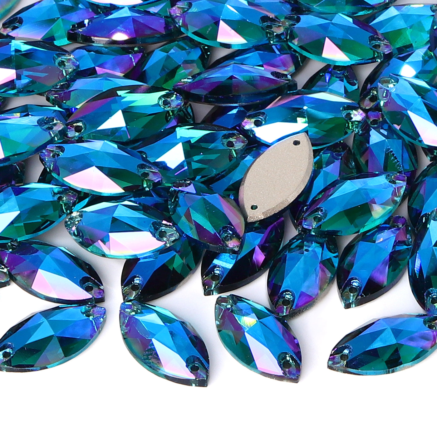 Indicolite Shimmer Navette Shape High Quality Glass Sew-on Rhinestones WholesaleRhinestone