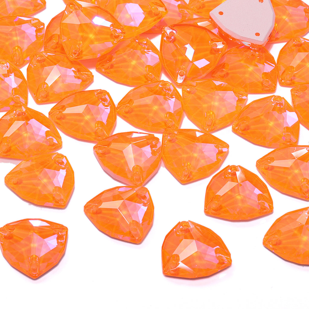 Electric Neon Orange Yellow Trilliant Shape High Quality Glass Sew-on Rhinestones WholesaleRhinestone