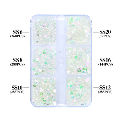 Mixed Sizes 6 Grid Box Aurora Pink Green Unfoiled Glass FlatBack Rhinestones For Nail Art WholesaleRhinestone Hauptbild