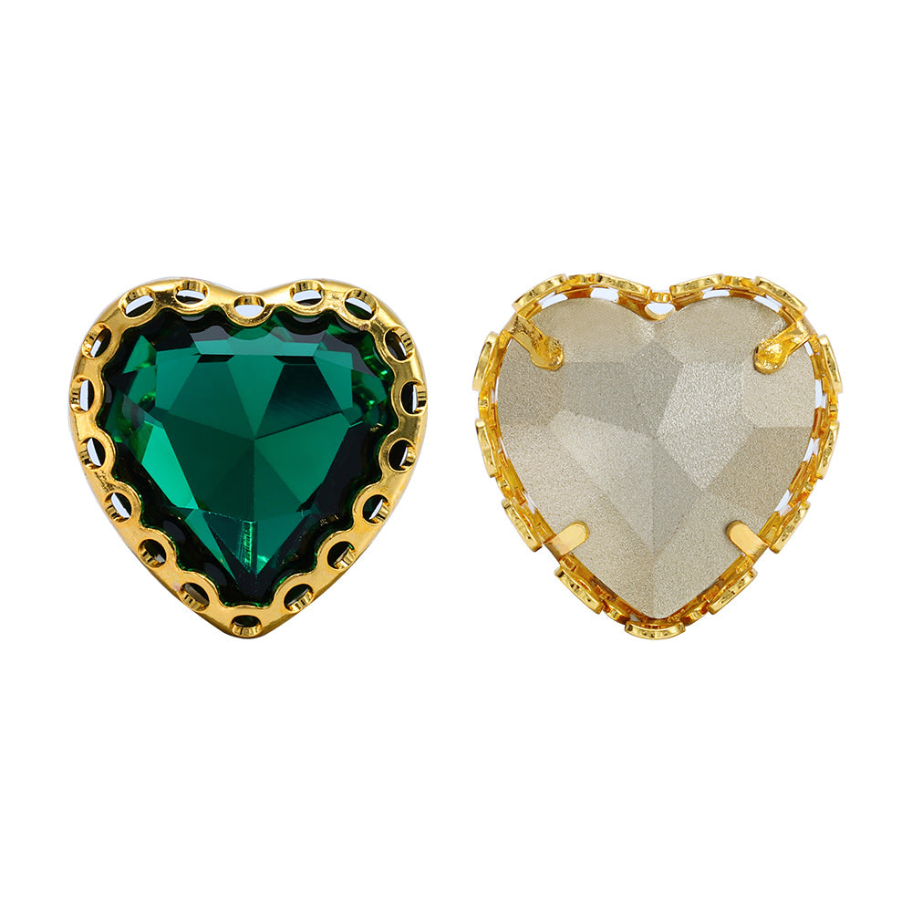 Emerald Maxi Heart Shape High-Quality Glass Sew-on Nest Hollow Claw Rhinestones