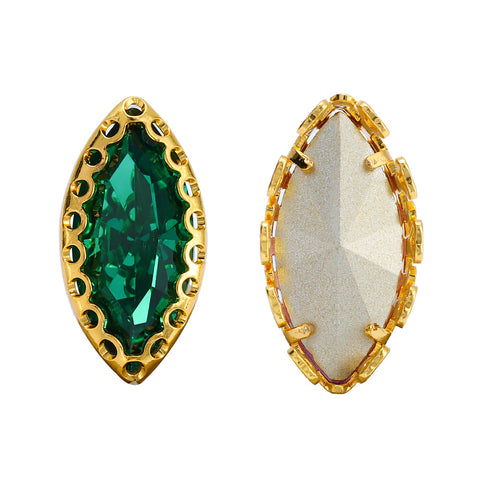Emerald Navette Shape High-Quality Glass Sew-on Nest Hollow Claw Rhinestones