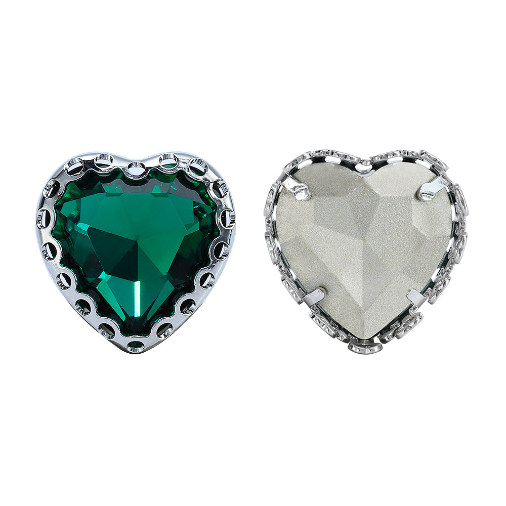 Emerald Maxi Heart Shape High-Quality Glass Sew-on Nest Hollow Claw Rhinestones