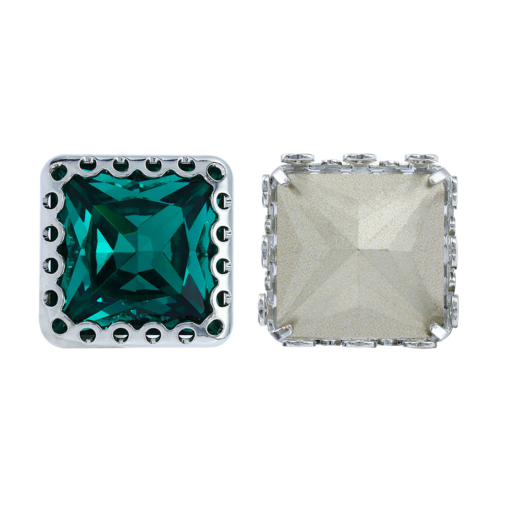 Emerald Princess Square Shape High-Quality Glass Sew-on Nest Hollow Claw Rhinestones