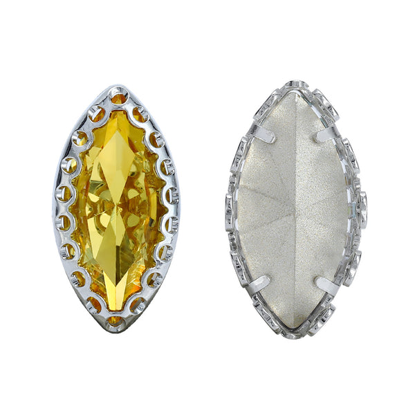 Light Topaz Navette Shape High-Quality Glass Sew-on Nest Hollow Claw Rhinestones WholesaleRhinestone