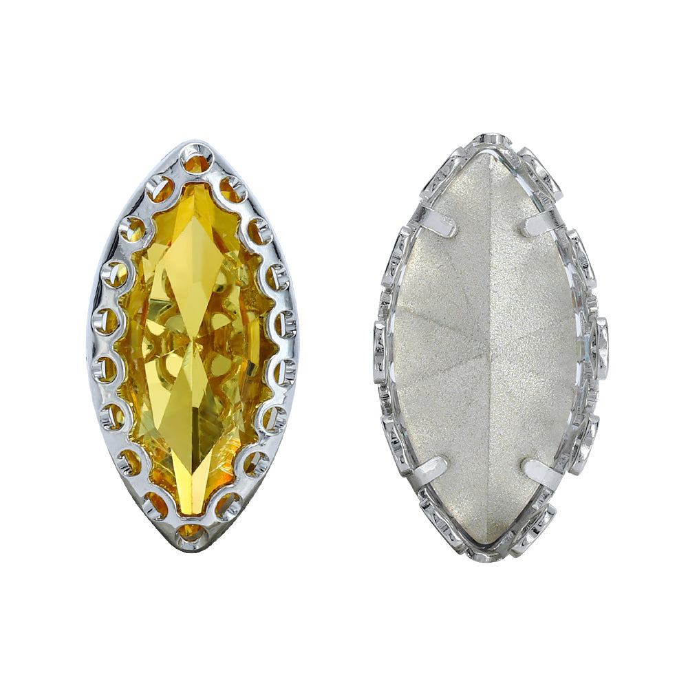 Light Topaz Navette Shape High-Quality Glass Sew-on Nest Hollow Claw Rhinestones WholesaleRhinestone
