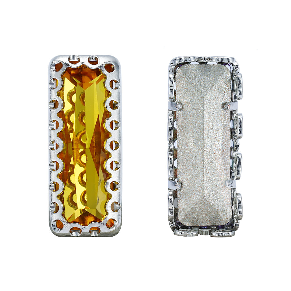 Light Topaz Princess Baguette Shape High-Quality Glass Sew-on Nest Hollow Claw Rhinestones WholesaleRhinestone