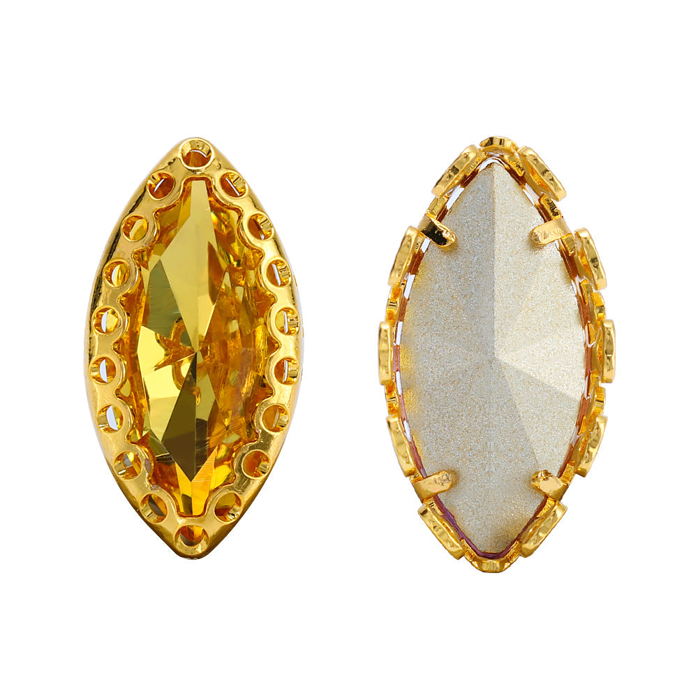 Light Topaz Navette Shape High-Quality Glass Sew-on Nest Hollow Claw Rhinestones WholesaleRhinestone