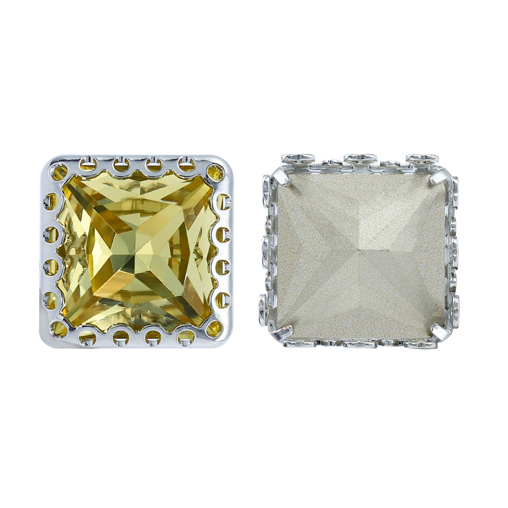 Light Topaz Princess Square Shape High-Quality Glass Sew-on Nest Hollow Claw Rhinestones