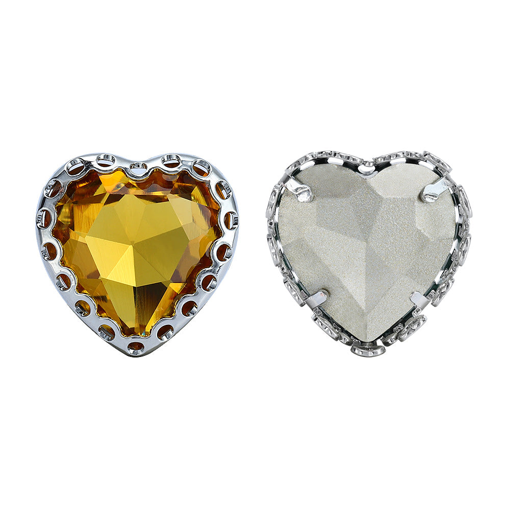 Light Topaz Maxi Heart Shape High-Quality Glass Sew-on Nest Hollow Claw Rhinestones