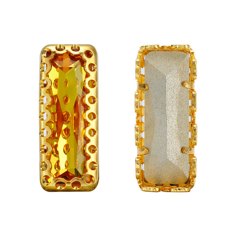 Light Topaz Princess Baguette Shape High-Quality Glass Sew-on Nest Hollow Claw Rhinestones