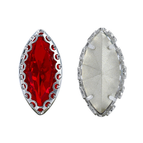 Light Siam Navette Shape High-Quality Glass Sew-on Nest Hollow Claw Rhinestones