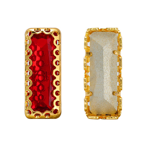 Light Siam Princess Baguette Shape High-Quality Glass Sew-on Nest Hollow Claw Rhinestones