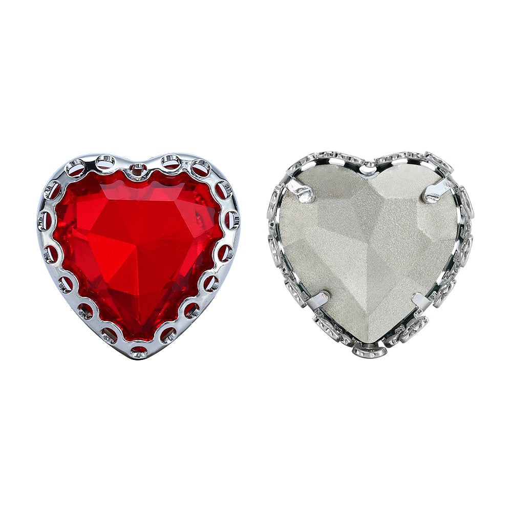 Light Siam Maxi Heart Shape High-Quality Glass Sew-on Nest Hollow Claw Rhinestones