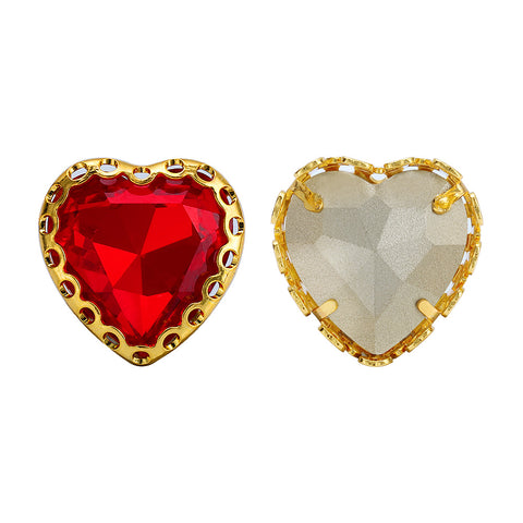 Light Siam Maxi Heart Shape High-Quality Glass Sew-on Nest Hollow Claw Rhinestones