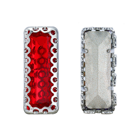Light Siam Princess Baguette Shape High-Quality Glass Sew-on Nest Hollow Claw Rhinestones