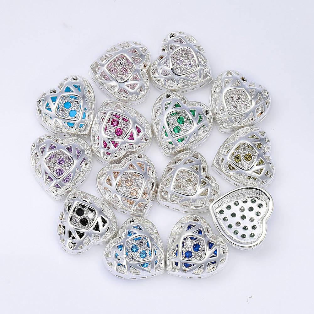 Mixed Colors Heart Shape Silver Plated High-Quality Sew-on Alloy Charms Inlaid Cubic Zirconia WholesaleRhinestone Main image