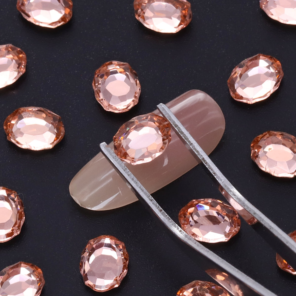 Light Peach Magic Mirror Shape Pointed Back Fancy Rhinestones For Nail Art