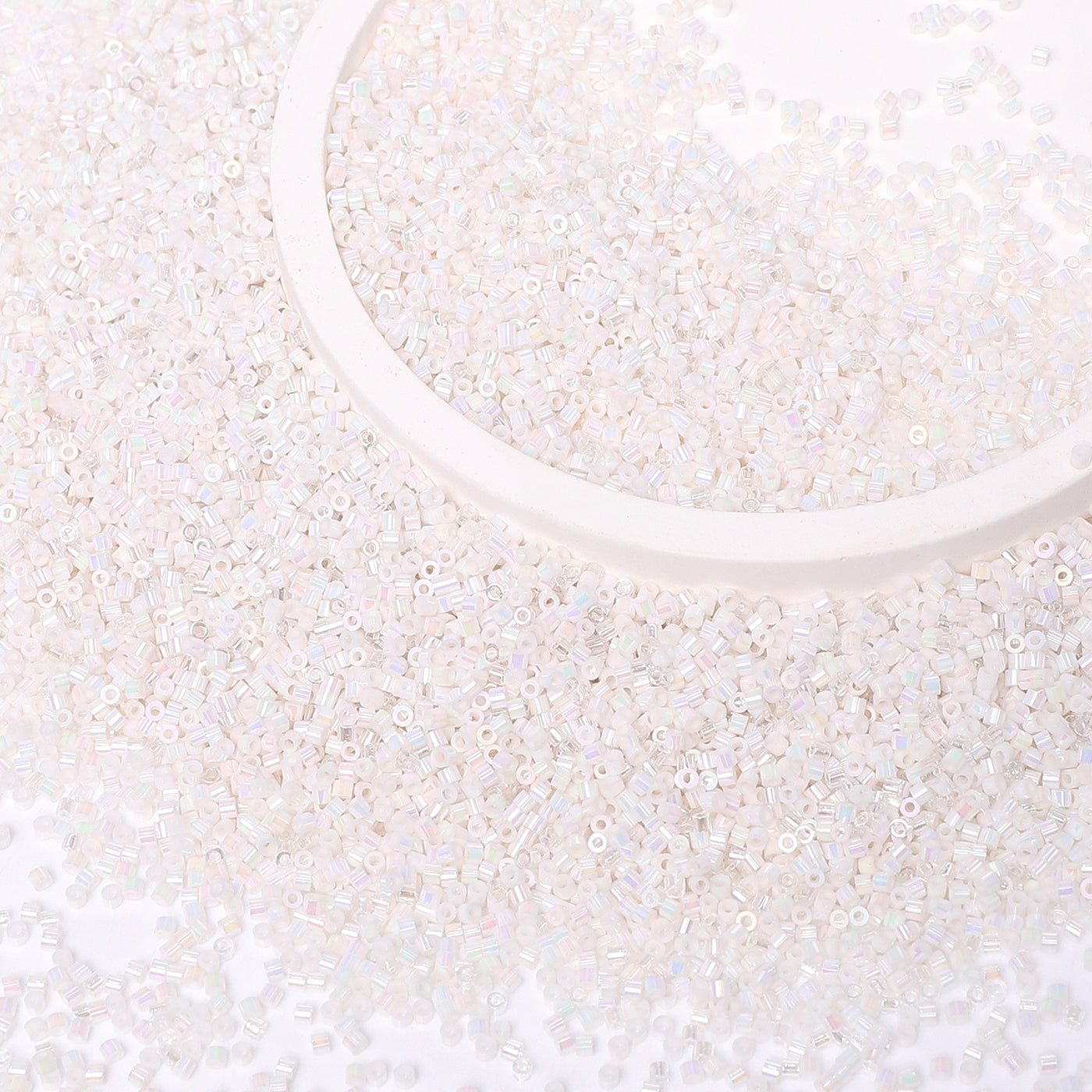 Opaque White Rainbow Color Hight Quality Glass Cylinder Seed Beads 1.6 MM Size BS1006