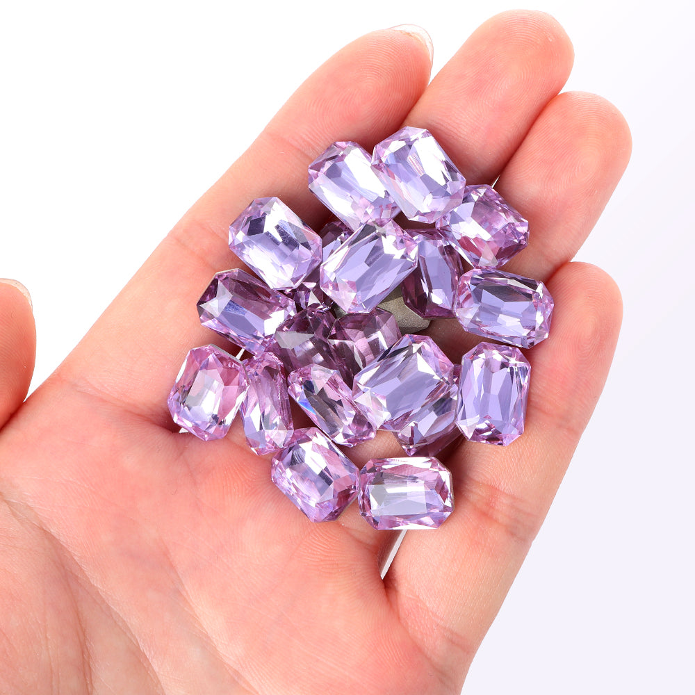 Violet Thin Octagon Shape High Quality Glass Pointed Back Fancy Rhinestones