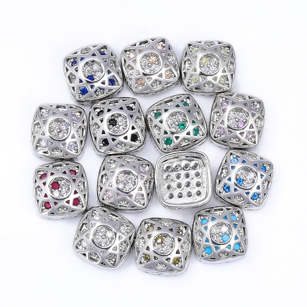 Mixed Colors Cushion Square Shape Imitation Rhodium Plated High-Quality Sew-on Alloy Charms Inlaid Cubic Zirconia WholesaleRhinestone