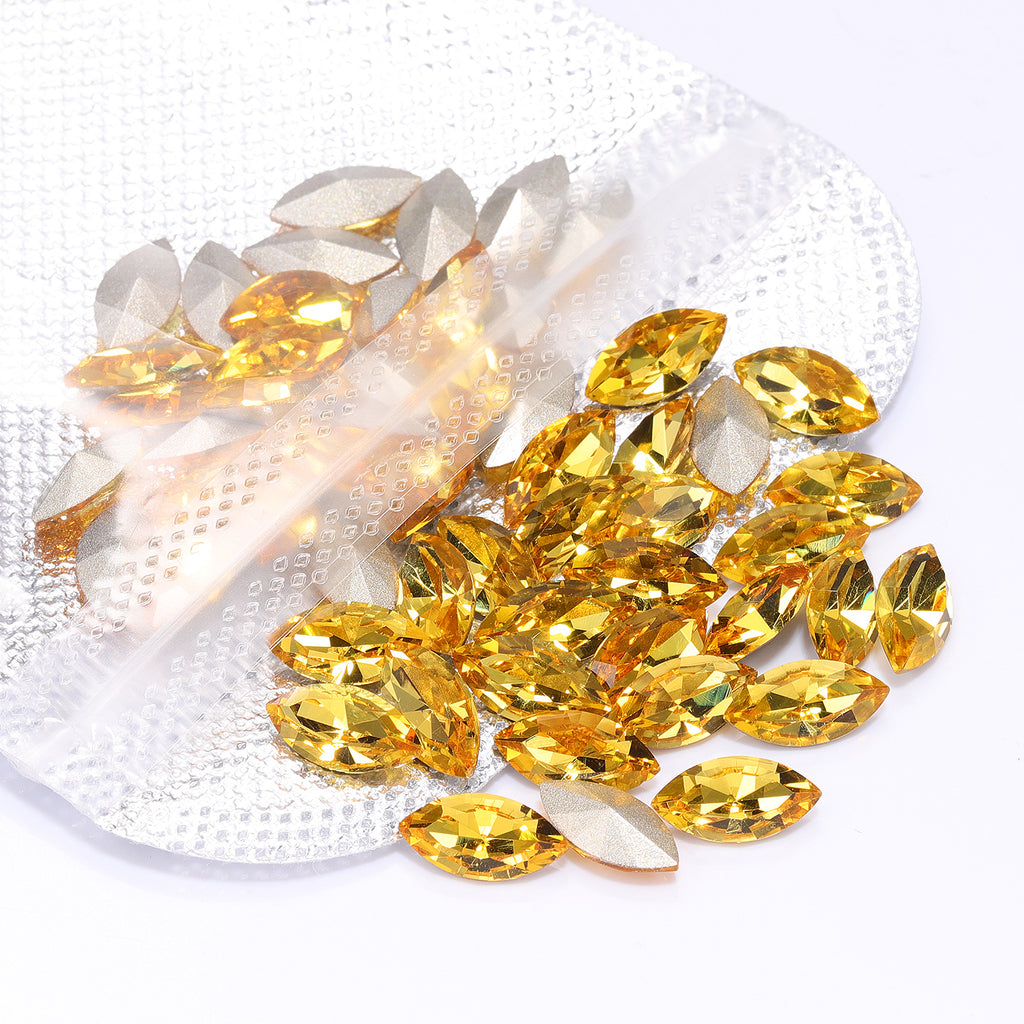 Light Topaz Navette Shape High Quality Glass Pointed Back Fancy Rhinestones WholesaleRhinestone