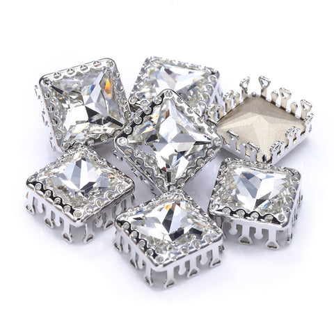 Crystal Princess Square Shape High-Quality Glass Sew-on Nest Hollow Claw Rhinestones