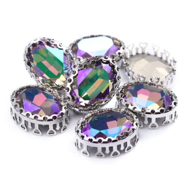 Ghost Light Oval Shape High-Quality Glass Sew-on Nest Hollow Claw Rhinestones WholesaleRhinestone
