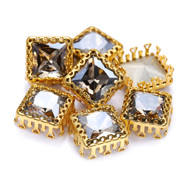 Satin Princess Square Shape High-Quality Glass Sew-on Nest Hollow Claw Rhinestones WholesaleRhinestone