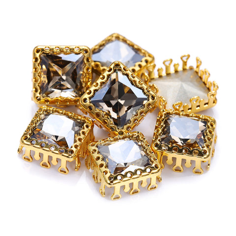 Satin Princess Square Shape High-Quality Glass Sew-on Nest Hollow Claw Rhinestones