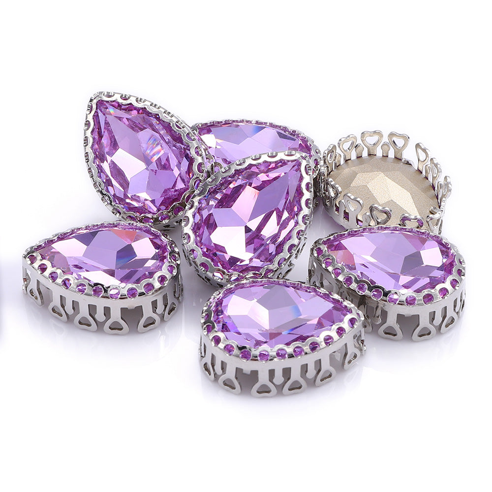 Violet Drop Shape High-Quality Glass Sew-on Nest Hollow Claw Rhinestones WholesaleRhinestone