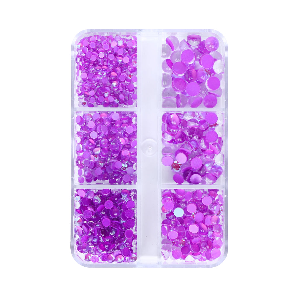 Mixed Sizes 6 Grid Box Mocha Purple Mermaid Tears Glass Half Pearls Rhinestones WholesaleRhinestone Main image