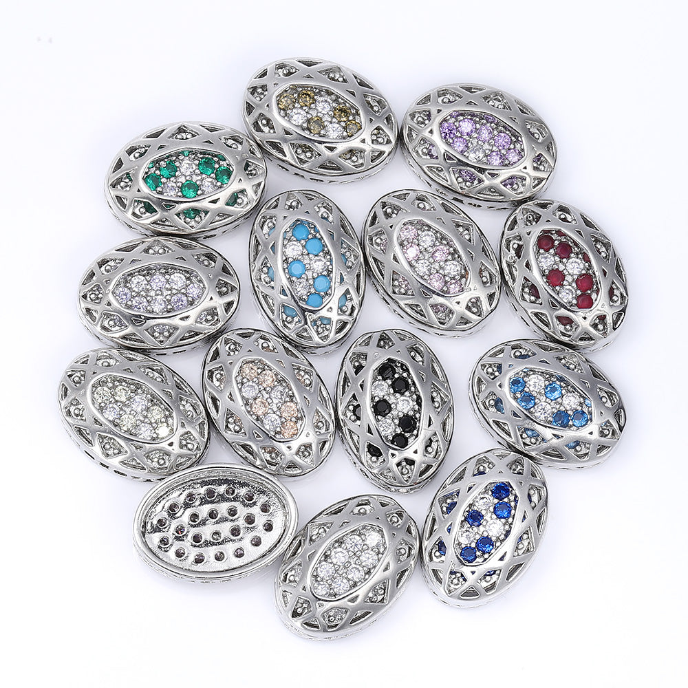 Mixed Colors Oval Shape Imitation Rhodium Plated High-Quality Sew-on Alloy Charms Inlaid Cubic Zirconia Secondary image