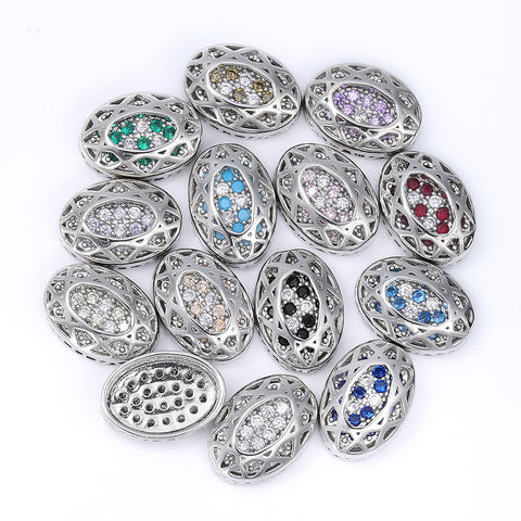 Oval Shape Imitation Rhodium Plated High-Quality Sew-on Alloy Charms Inlaid Cubic Zirconia