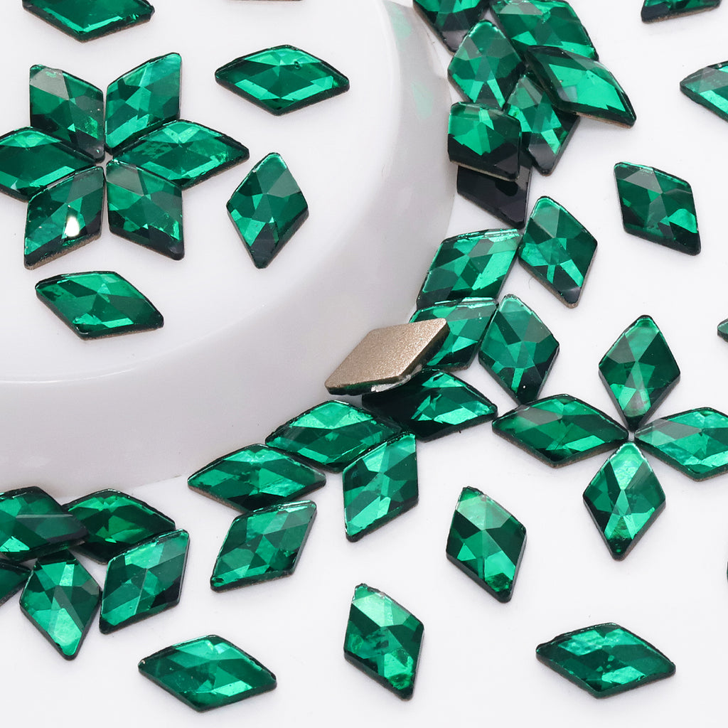Rhombus Shape Dark Green Flat Back Fancy Rhinestones WholesaleRhinestone