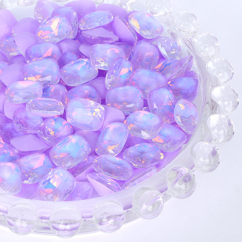Light Purple AM Pillow Shape Glass Pointed Back Fancy Rhinestones