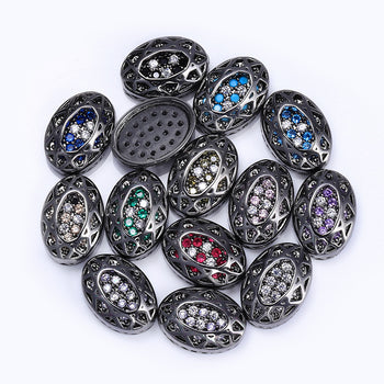 Mixed Colors Oval Shape Hematite Plated High-Quality Sew-on Alloy Charms Inlaid Cubic Zirconia WholesaleRhinestone