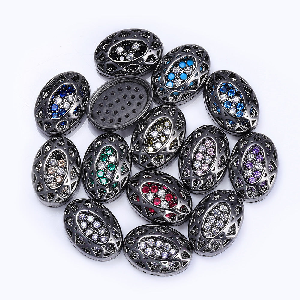 Oval Shape Hematite Plated High-Quality Sew-on Alloy Charms Inlaid Cubic Zirconia WholesaleRhinestone