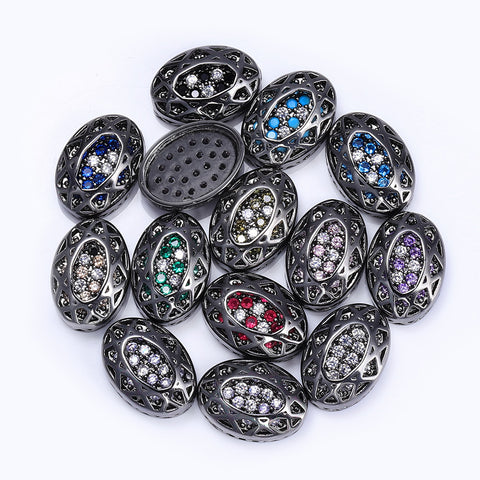 Oval Shape Hematite Plated High-Quality Sew-on Alloy Charms Inlaid Cubic Zirconia