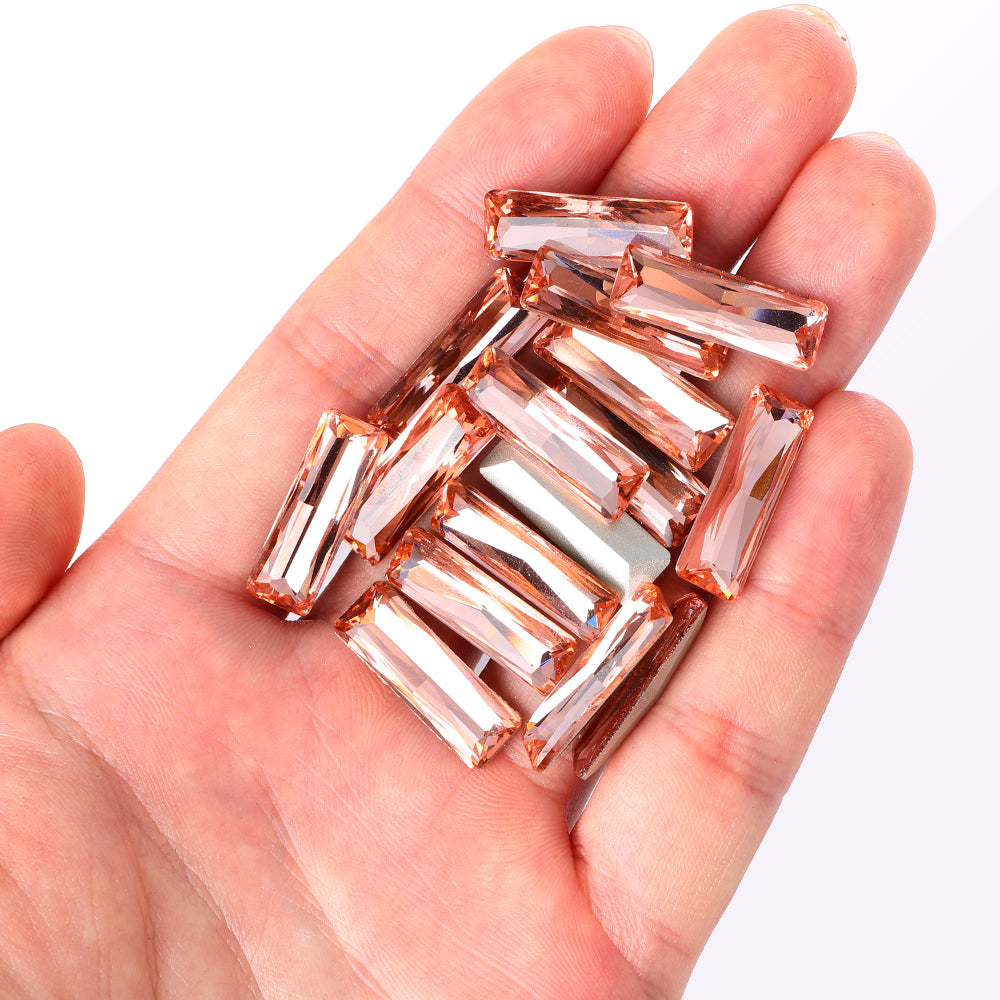 Lys fersken prinsesse baguette form af høj kvalitet glas pegede tilbage fancy rhinestones Sekundært billede