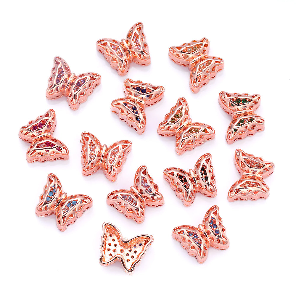 Butterfly Shape Rose Gold plated High-Quality Sew-on Alloy Charms Inlaid Cubic Zirconia WholesaleRhinestone