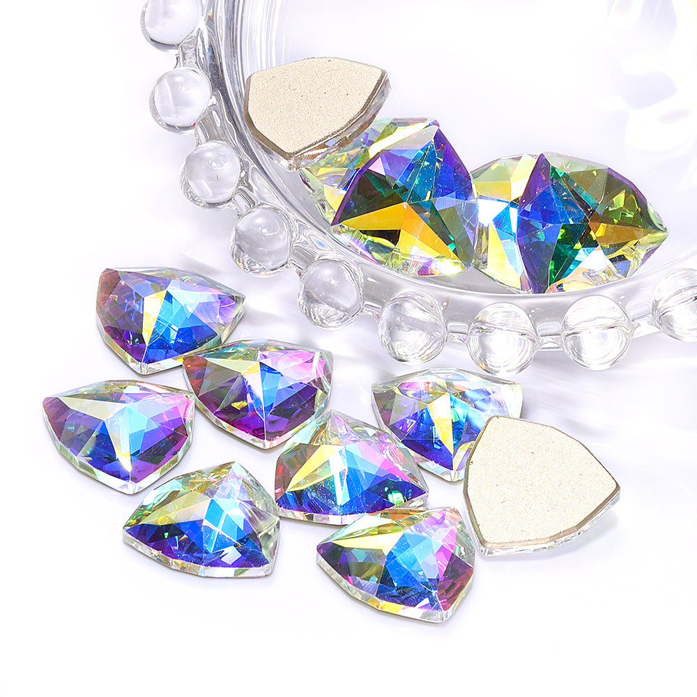 Crystal AB Trilliant Shape High Quality Glass Beveled Flat Back Rhinestones