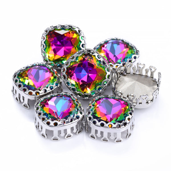 Volcano Cushion Square Shape High-Quality Glass Sew-on Nest Hollow Claw Rhinestones WholesaleRhinestone
