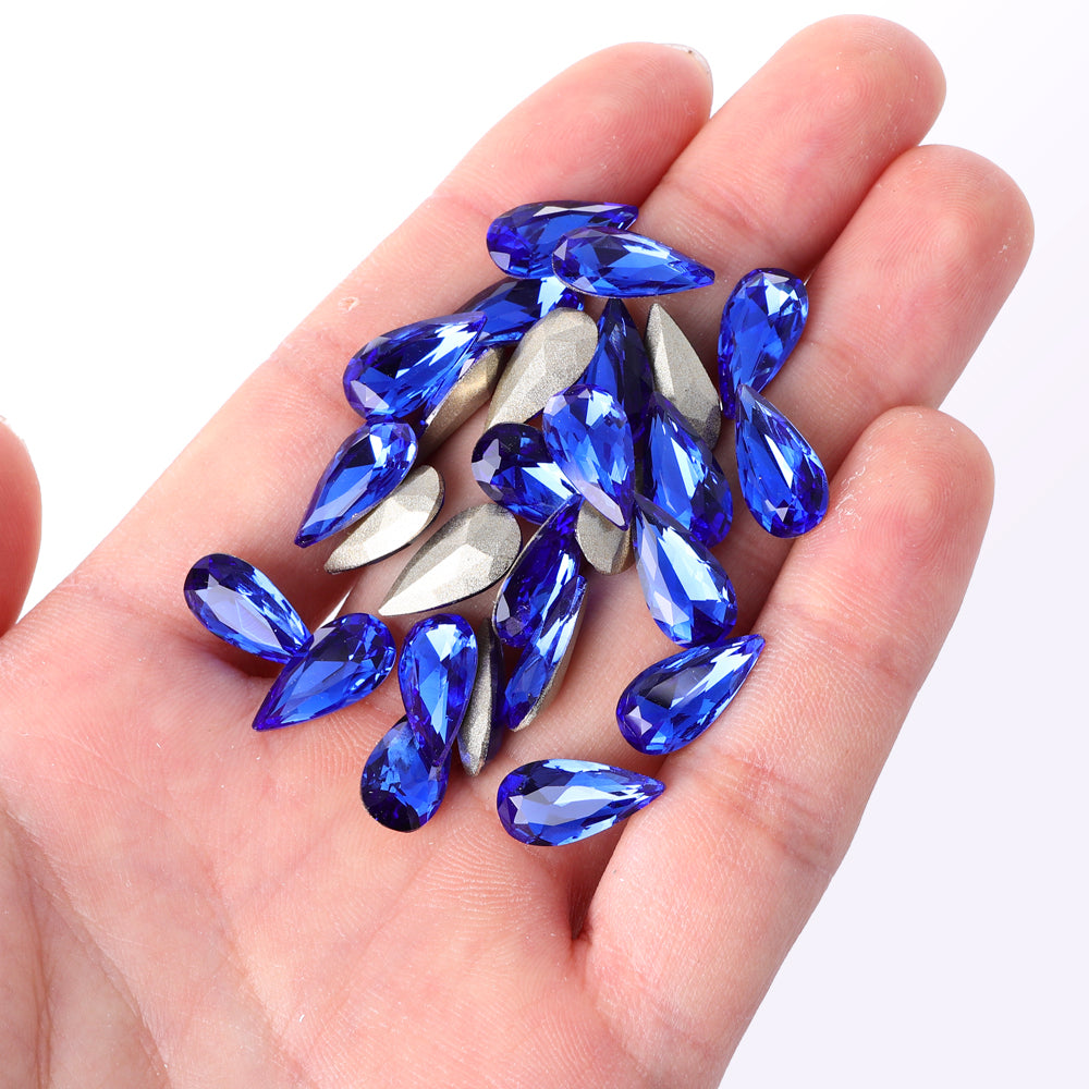 Sapphire Teardrop Shape High Quality Glass Pointed Back Fancy Rhinestones Secondary image