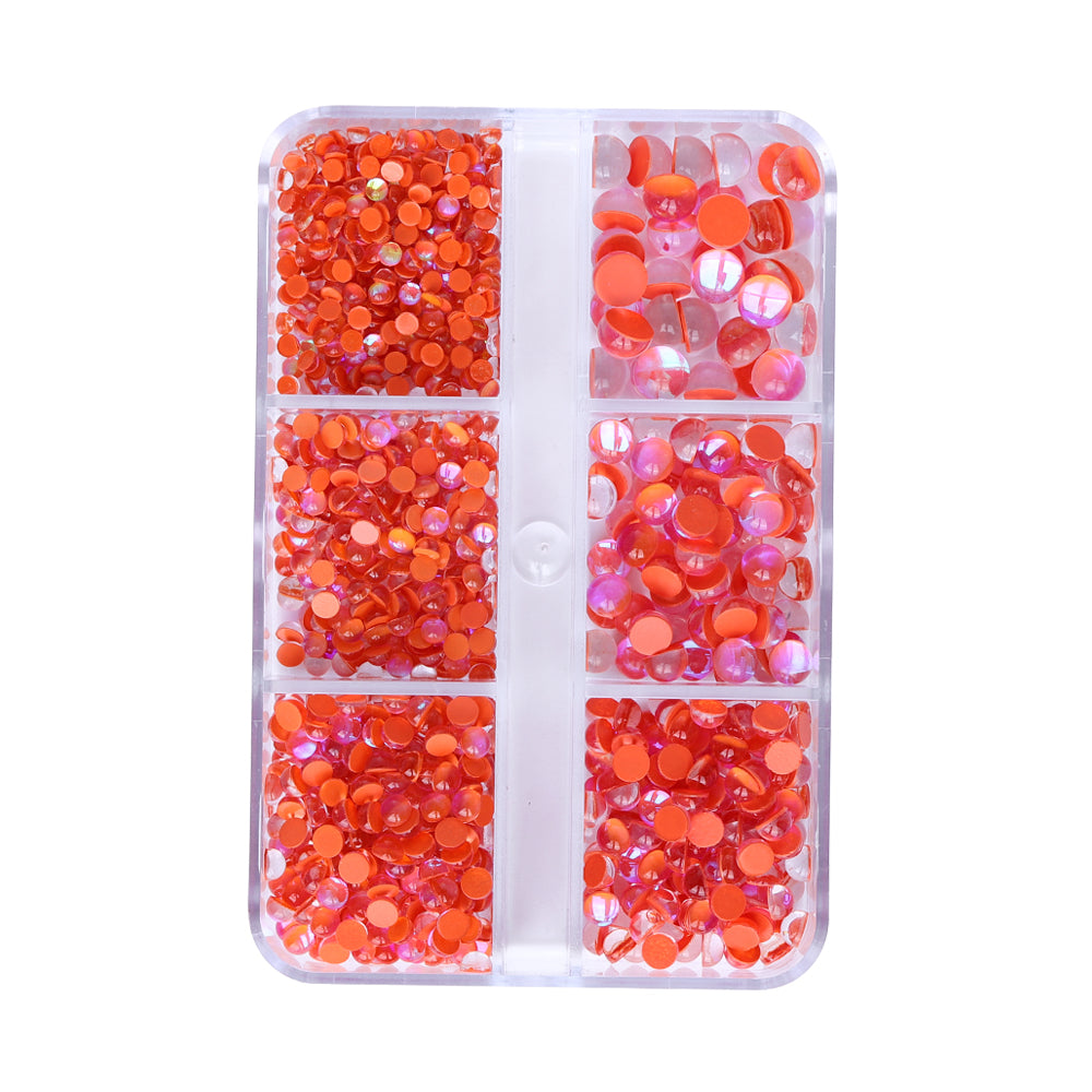 Mixed Sizes 6 Grid Box Mocha Orange Mermaid Tears Glass Half Pearls Rhinestones