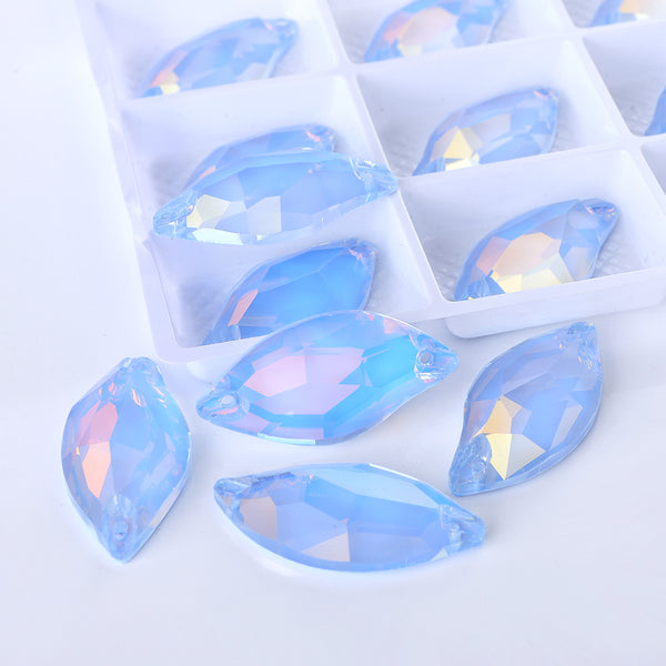 Light Sapphire AM Diamond Leaf Shape High Quality Glass Sew-on Rhinestones WholesaleRhinestone