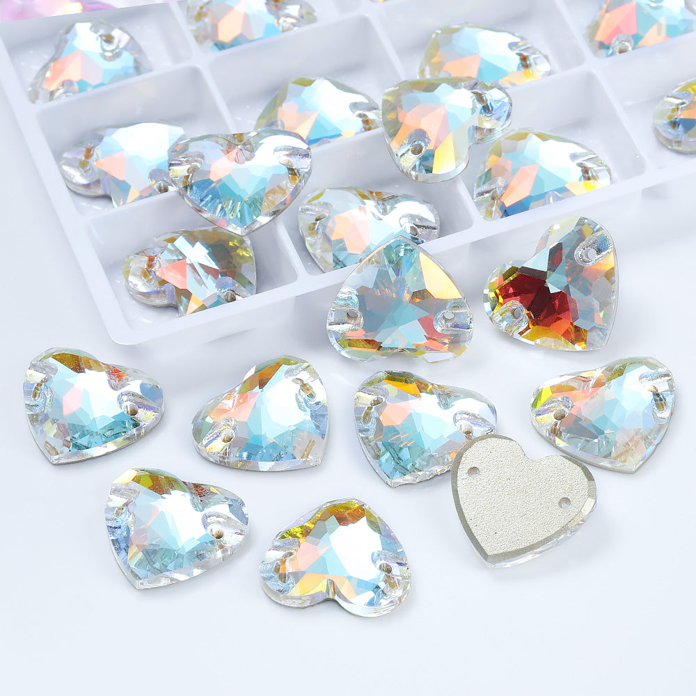 Light Crystal AB Heart Shape High Quality Glass Sew-on Rhinestones