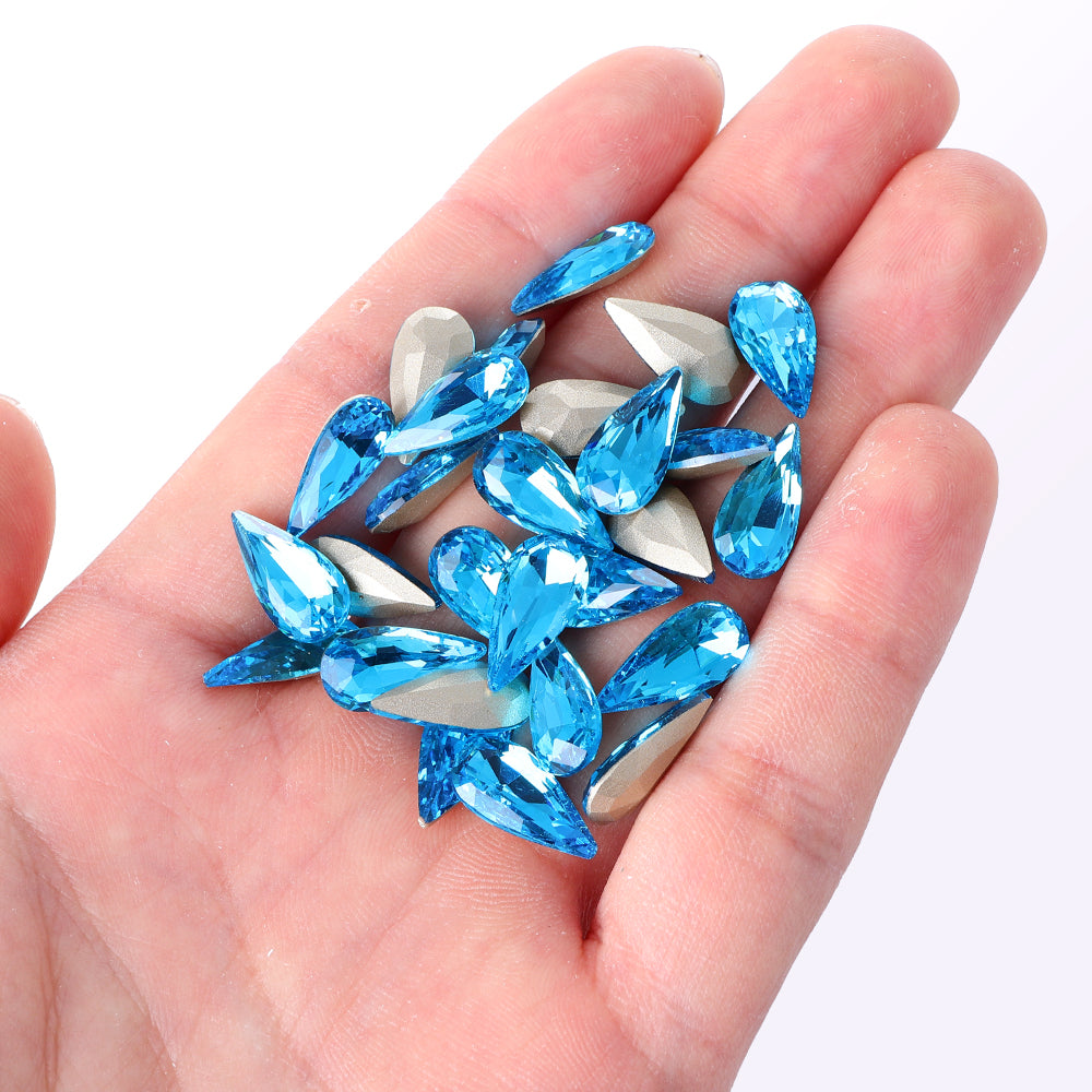 Forme de larme aigue-marine Verre de haute qualité en arrière pointu en arrière de strass de fantaisie Image secondaire du produit