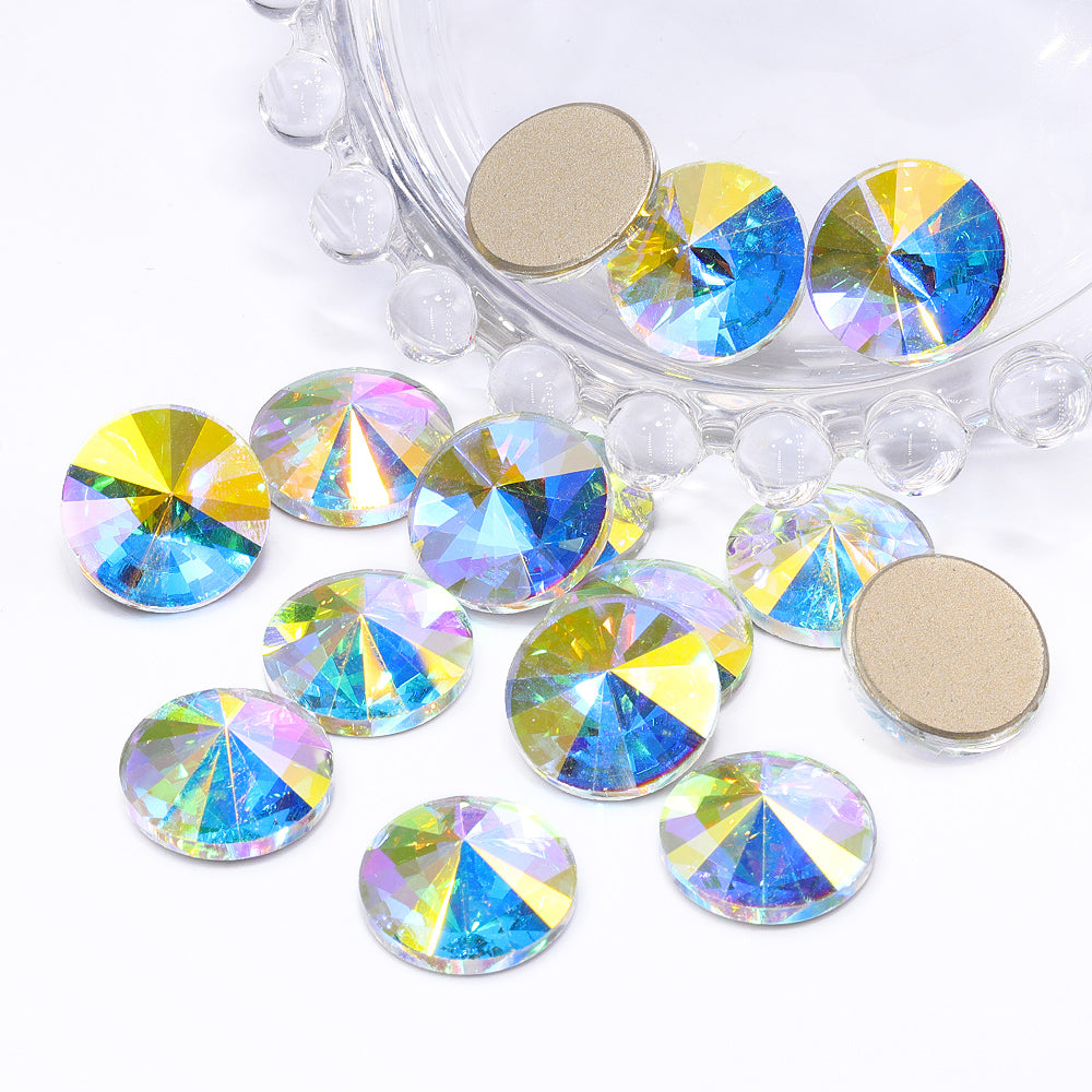 Crystal AB Rivoli Shape High Quality Glass Beveled Flat Back Rhinestones