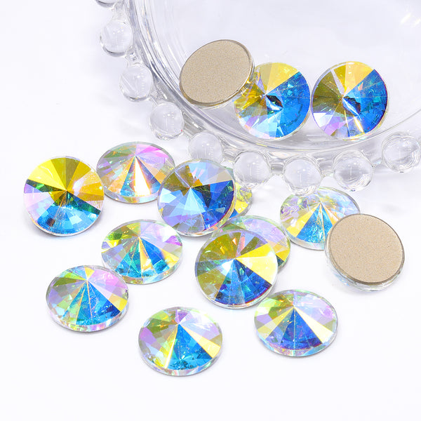 Crystal AB Rivoli Shape High Quality Glass Beveled Flat Back Rhinestones WholesaleRhinestone