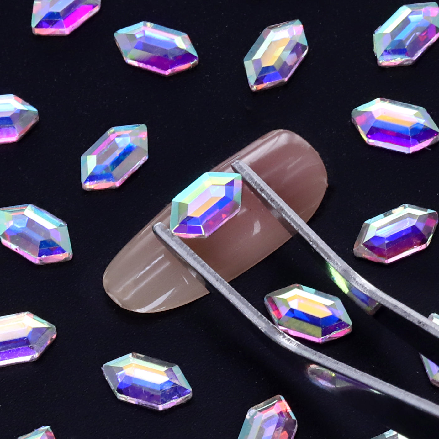 Forme hexagonale allongée cristal AB dos plat strass fantaisie Image secondaire du produit